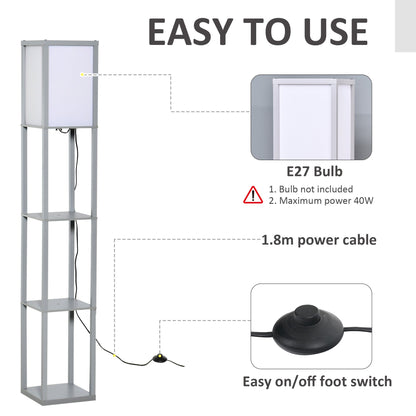 4-Tier Floor Lamp Standing Lamp with Storage Shelf for Home Office Dorm Grey