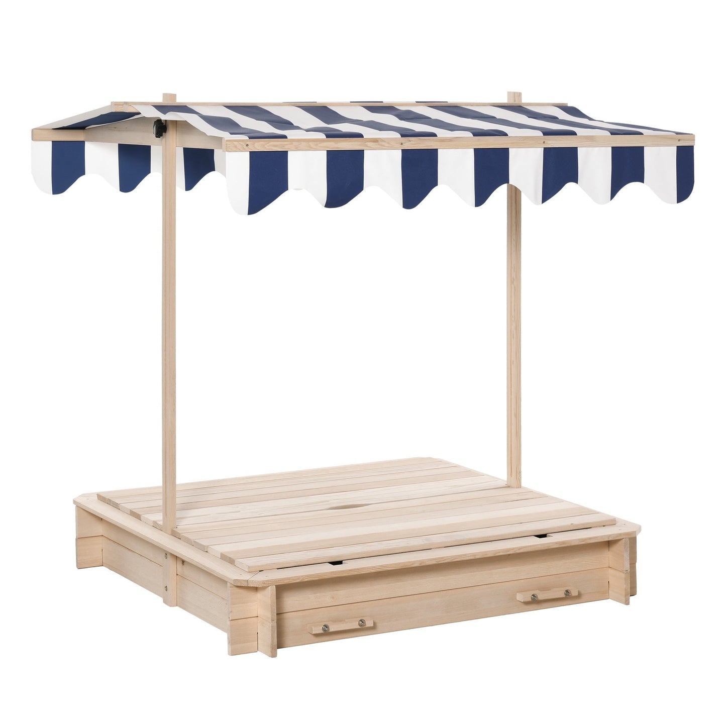 Kids Wooden Sand Pit with Lids Children Sandbox Height Adjustable Canopy for Garden