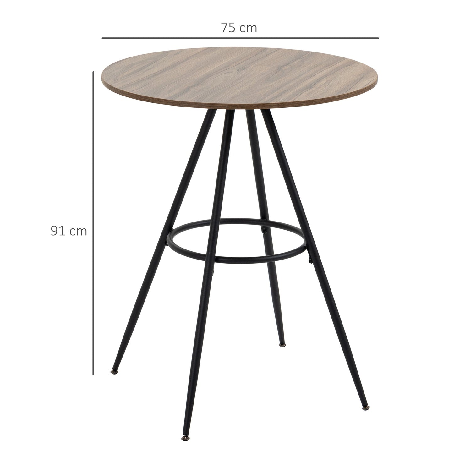 Round Counter Bistro Bar Table with Fixed Tabletop and Steel Legs