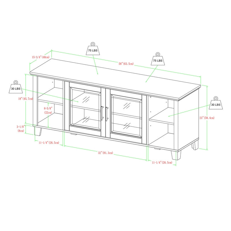 Norfolk Furniture Classic TV Unit Grey Brown 6 Shelves 2 Doors