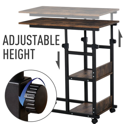 C-Shaped Side Table Industrial Mobile Rolling End Desk with 3-Tier Storage Shelving