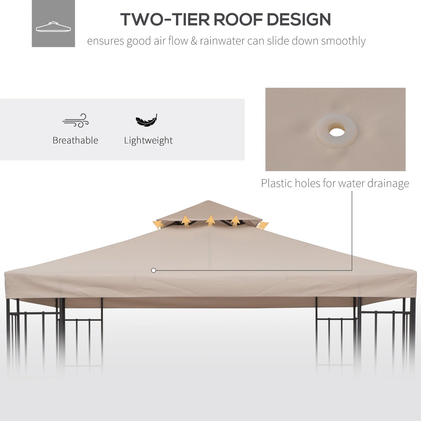 3M Gazebo Top Cover Double Tier Canopy Replacement Pavilion Roof Deep Beige