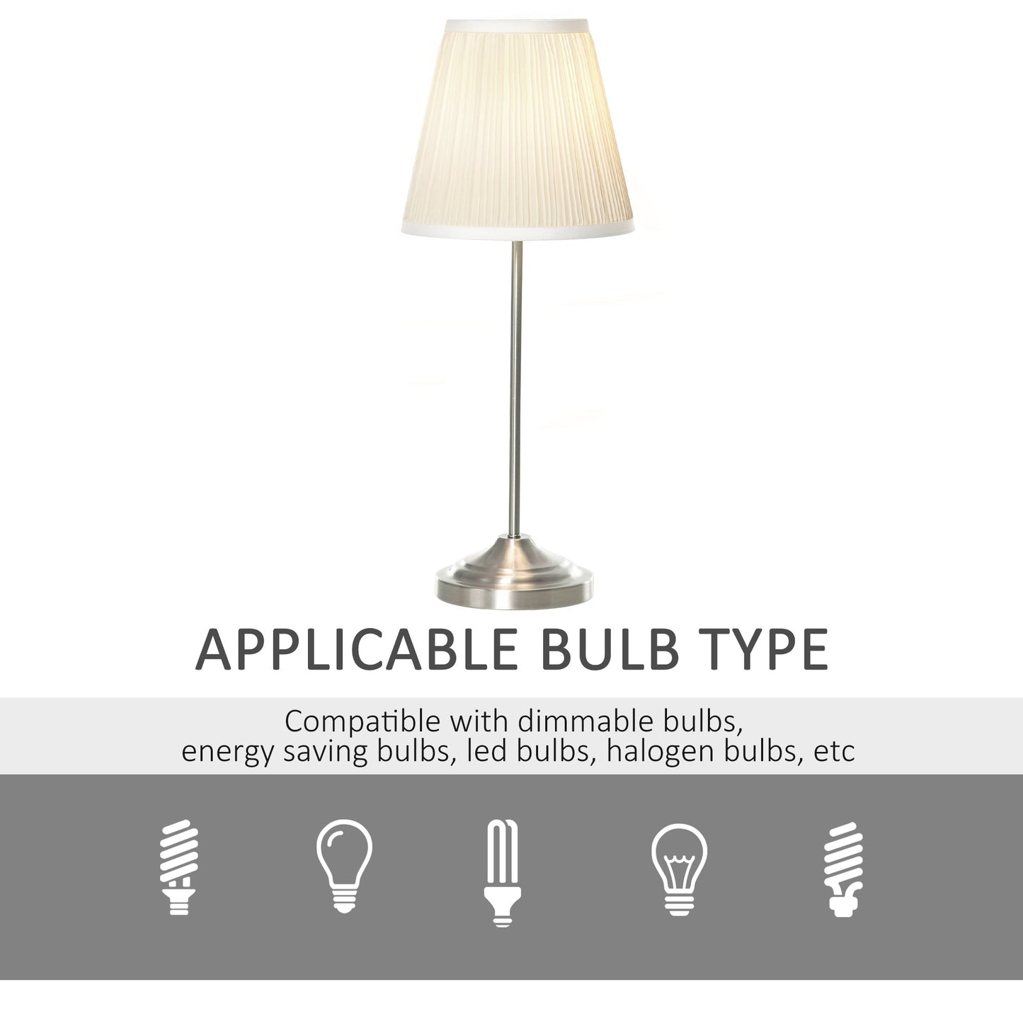 Modern Table Lamp with Pleated Fabric Lampshade and Metal Base