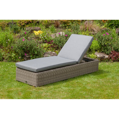 Royalcraft Wentworth Rattan Garden Patio Sun Lounger by Royalcraft with Grey Cushions