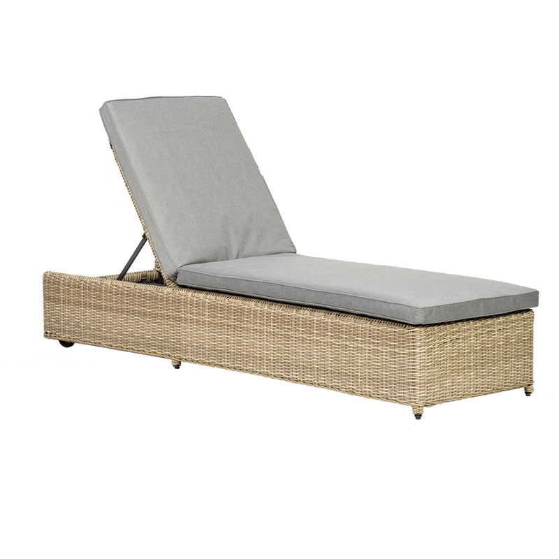 Royalcraft Wentworth Rattan Garden Patio Sun Lounger by Royalcraft with Grey Cushions