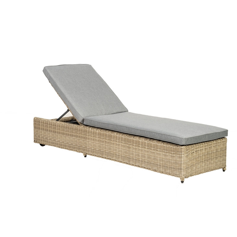 Royalcraft Wentworth Rattan Garden Patio Sun Lounger by Royalcraft with Grey Cushions