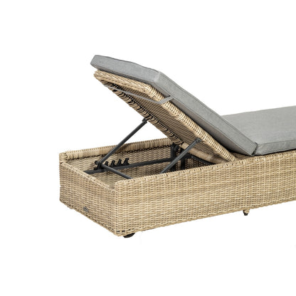 Royalcraft Wentworth Rattan Garden Patio Sun Lounger by Royalcraft with Grey Cushions