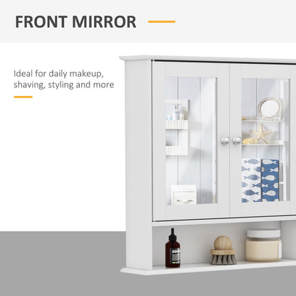 kleankin Wall-mounted Bathroom Cabinet Mirror Door Organiser Storage Shelves Living Room White