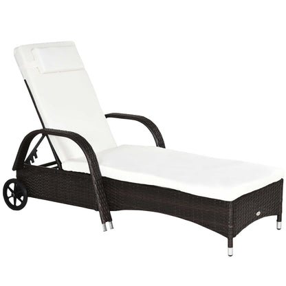 Brown Rattan Sun Lounger w/ Adjustable Steel Frame