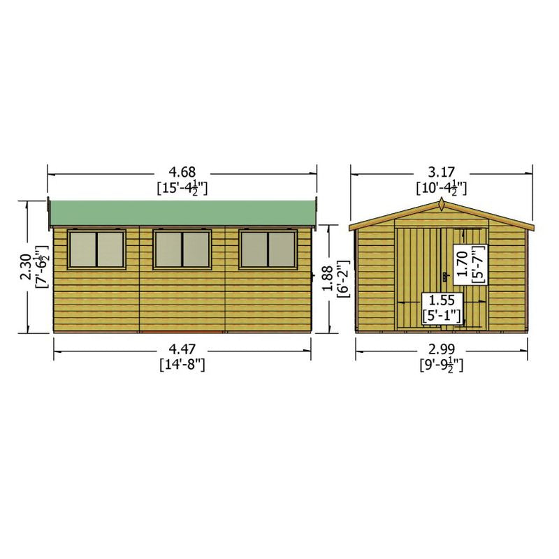 Shire Shire Workspace 10' 4" x 15' 4" Apex Shed - Premium Dip Treated Shiplap