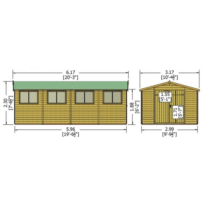 Shire Shire Workspace 10' 4" x 20' 2" Apex Shed - Premium Coated Shiplap