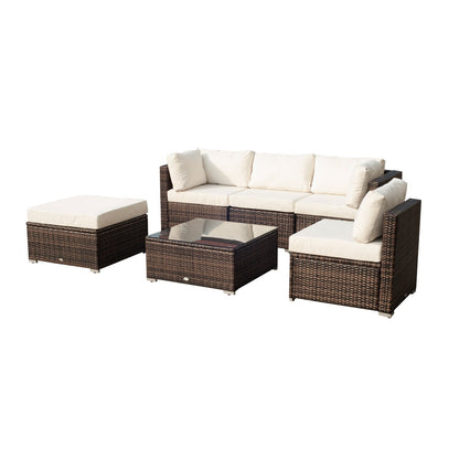 Garden Patio Rattan Furniture 6-Piece Wicker Weave Conservatory Sofa Chairs Table Set Brown Aluminium Frame