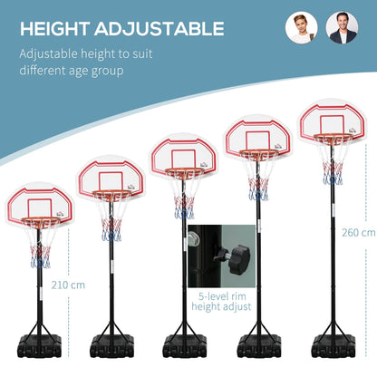 Outdoor Basketball Hoop Stand Portable Sturdy Rim Adjustable Height from 258-314 cm w/ Wheels