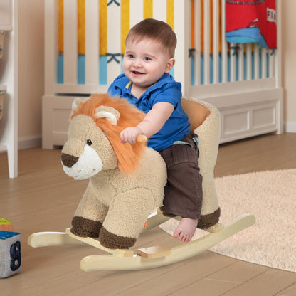 Kids Children Rocking Horse Plush Ride On Lion Seat w/ Sound Wood Base Seat Safety Belt Toddler Baby Toy Brown