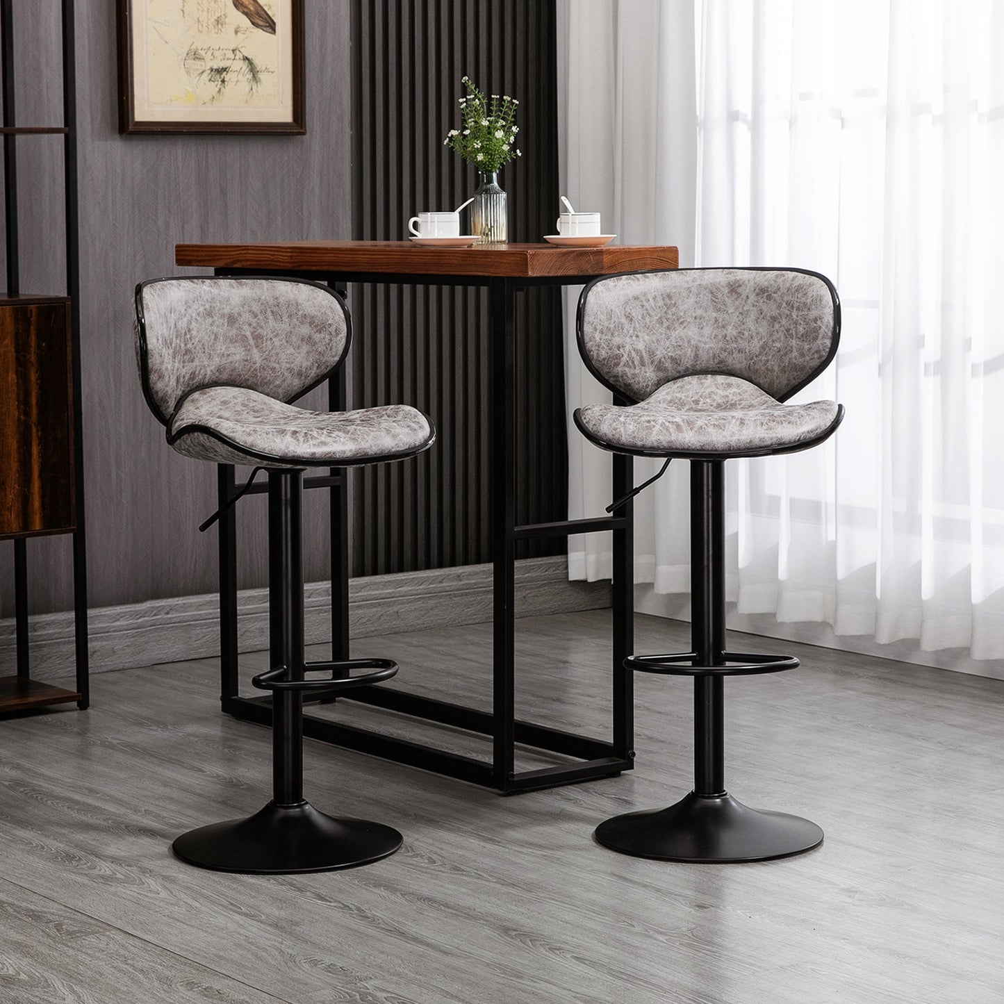 Bar Stool Set of 2 Microfiber Cloth Adjustable Height Armless Chairs with Swivel Seat