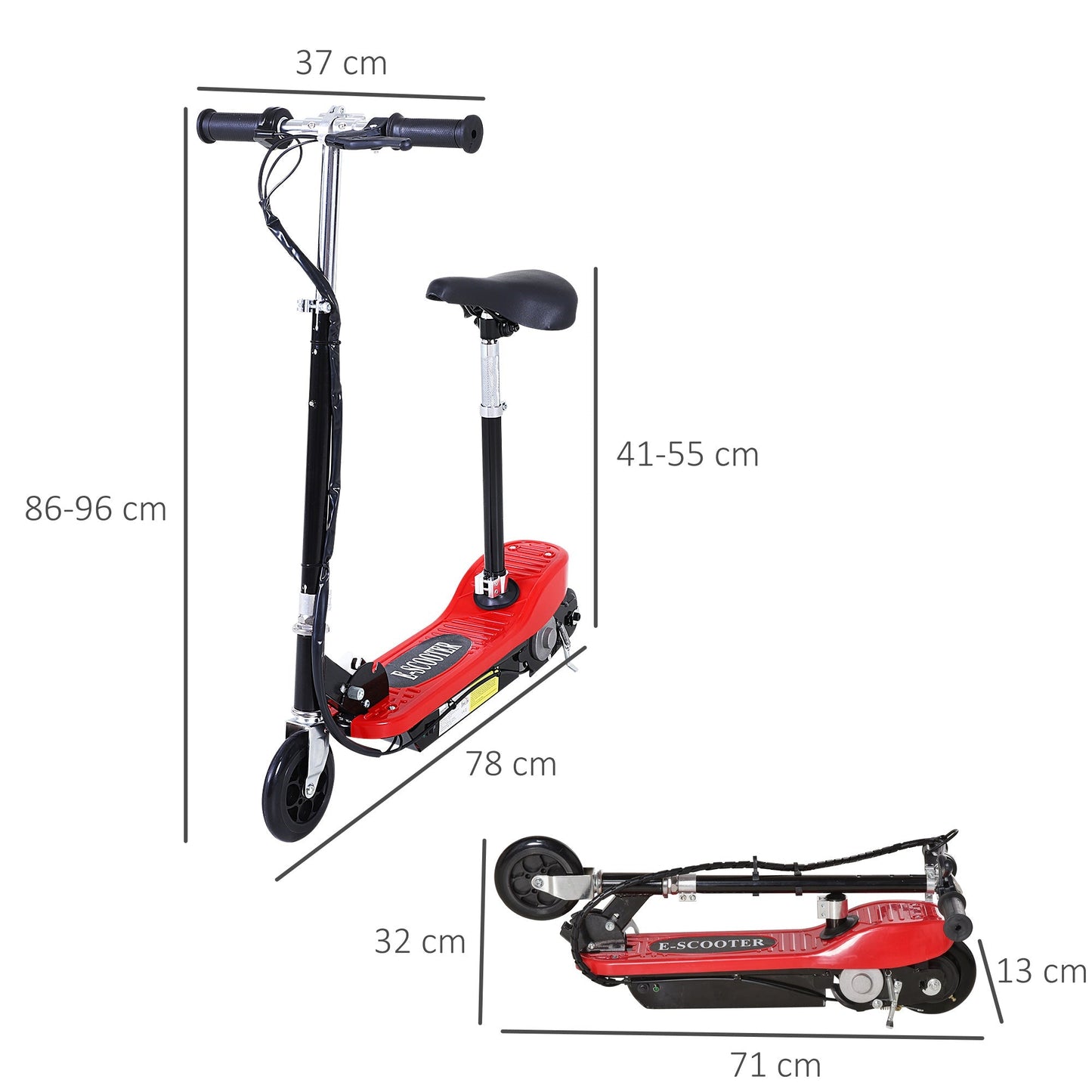 Kids Foldable E-Scooter W/Brake Kickstand for 7-12 Years Old -Red