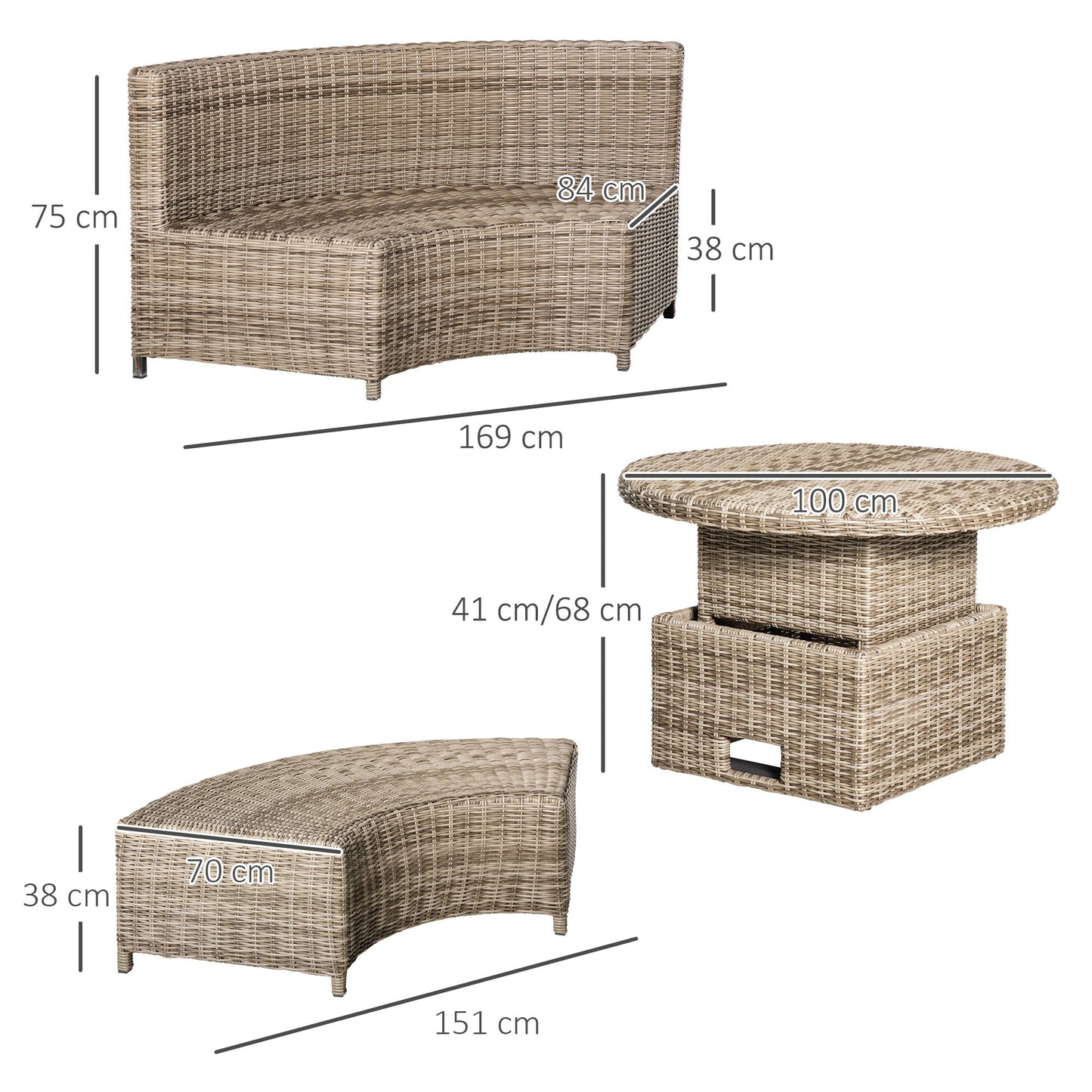 Outsunny 5 Pieces Outdoor PE Rattan Round Garden Daybed with Cushions