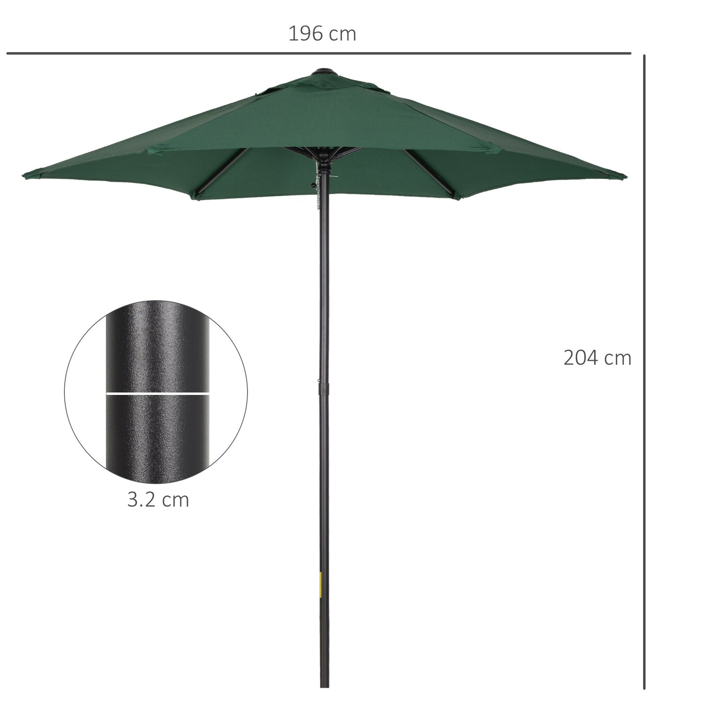 Outsunny 2M Aluminium Pole Garden Parasol - Green