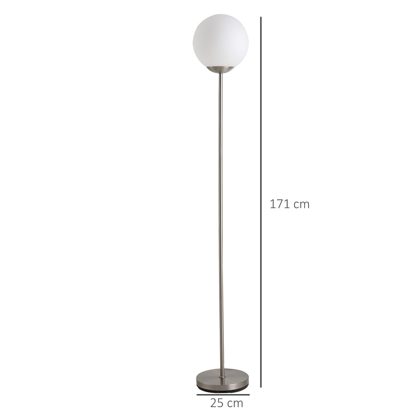 171cm Glass Globe Floor Lamp Metal Frame Sphere Light Pedal Switch Home Office Living Room Modern Unique Standing Beautiful Furnishing - Grey