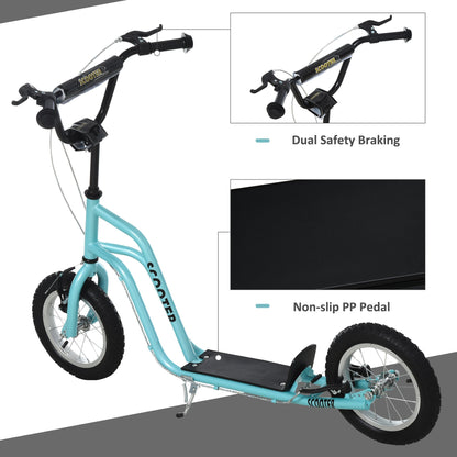 Teen Kids Stunt Scooter Children Kick Scooter Adjustable Handlebar 2 Brakes Ride On 12 Inch Rubber Tyres Blue