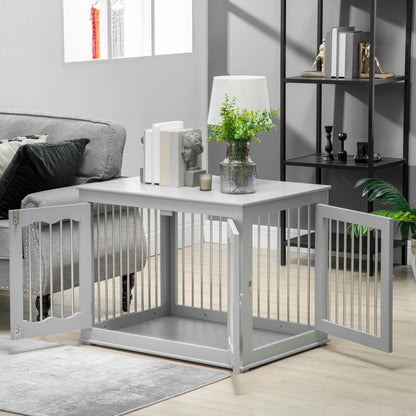 PawHut Dog Crate End Table Furniture Style Dog Cage w/ Three Doors