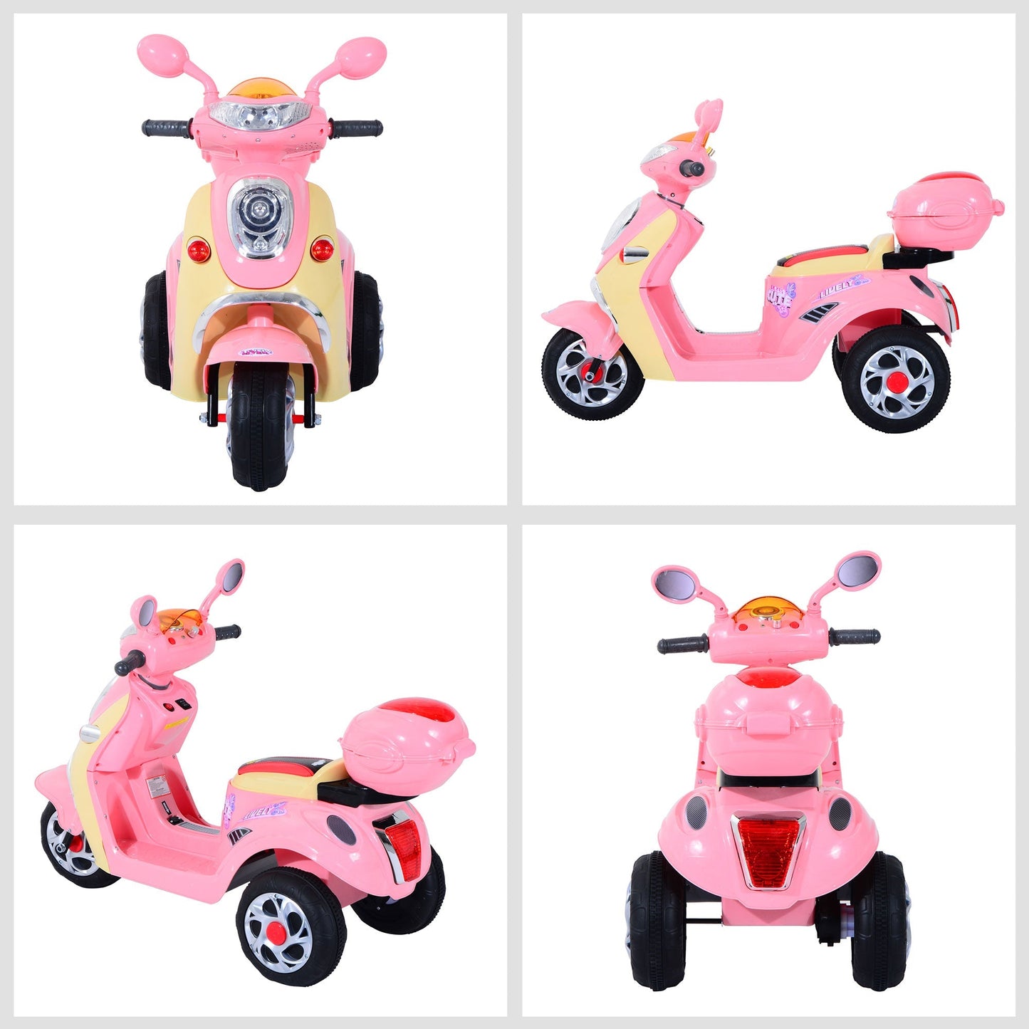 Homcom Plastic Music Playing Electric Ride-On Motorbike w/ Lights Pink