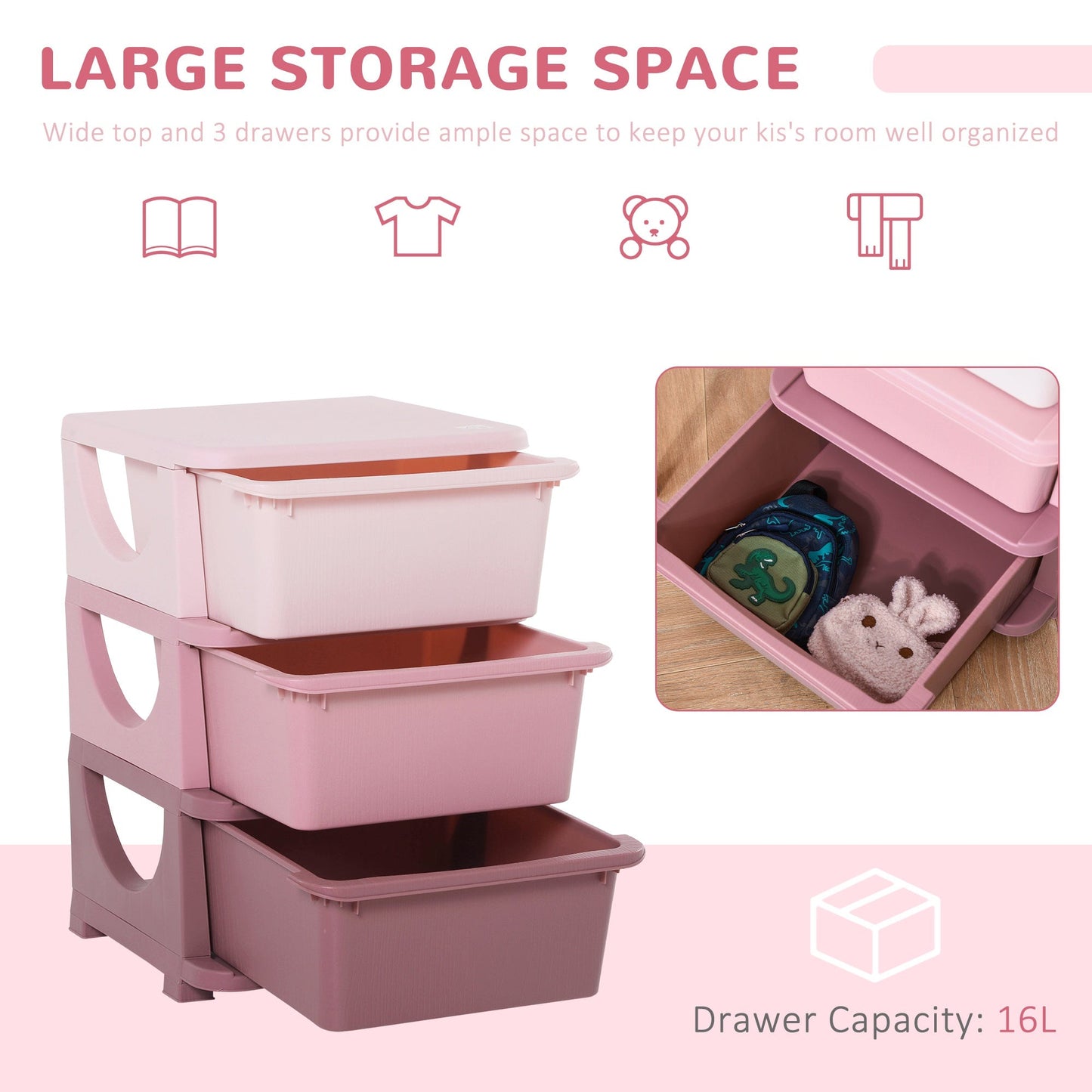 Kids Three-Tier Storage Unit – Pink