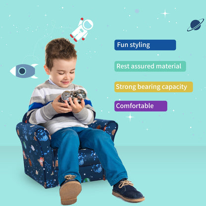 Homcom Kids Planet-Themed Armchair With Non-Slip Feet Wooden Frame - Blue