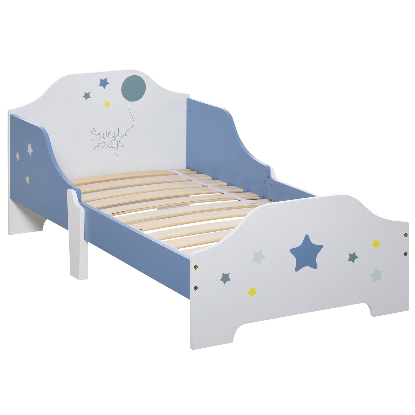 Homcom Kids Star & Balloon Single Bed Frame w/ Safe Guardrails Slats Bedroom Furniture Dreams