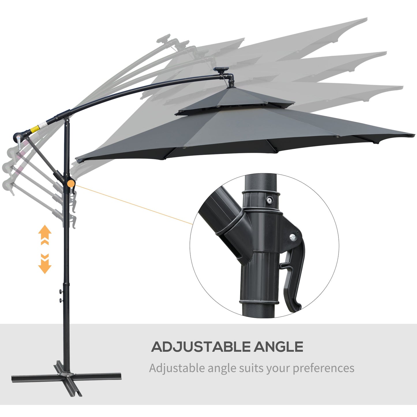 3M Cantilever Banana Parasol Hanging Umbrella with LED Solar lights