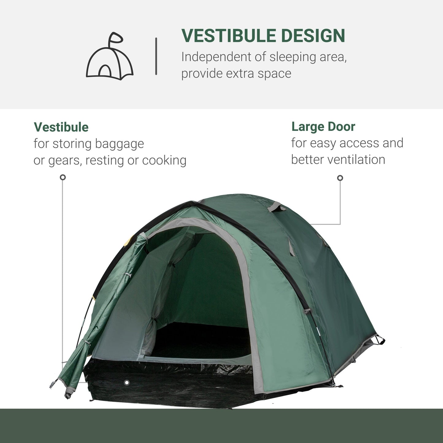 Dome Tent for 3-4 Person Family Tent with Large Windows Waterproof Green