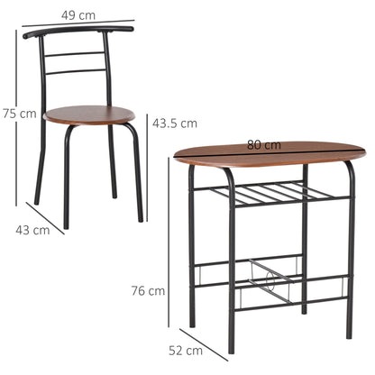 Medium-density fibreboard 2 Seater Bar Stool and Table Set w/ Bottle Storage Shelf Wood Tone