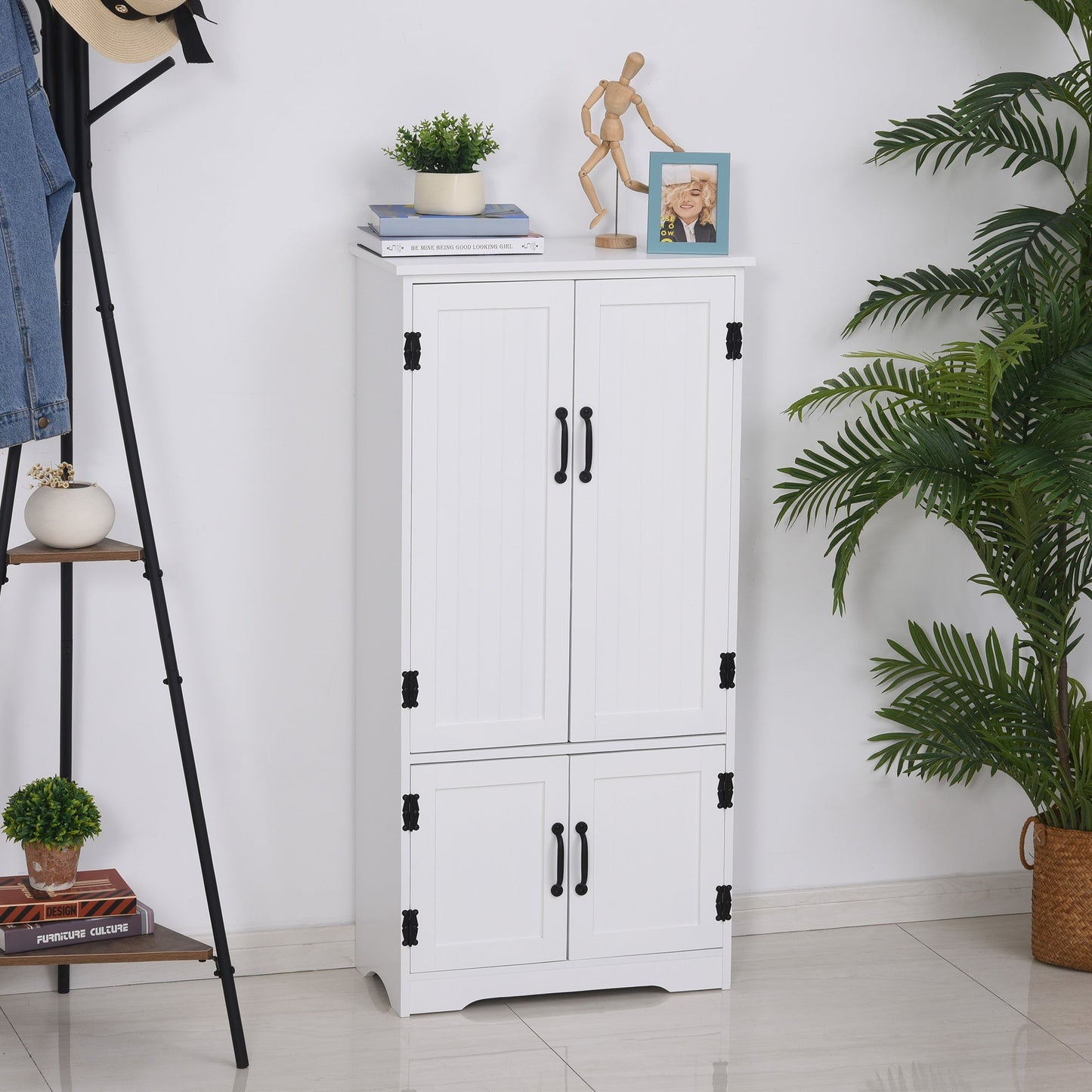 Accent Floor Storage Cabinet Kitchen Cupboard with Adjustable Shelves and 2 Lower Doors