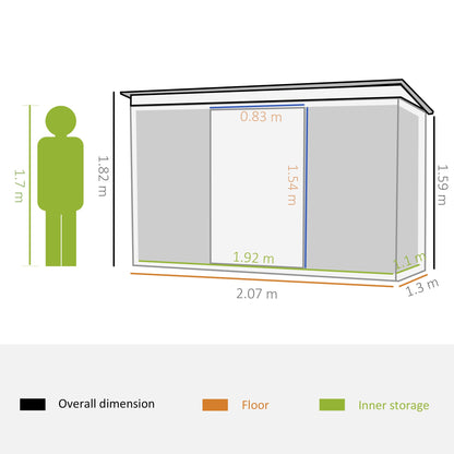 Galvanised 7 x4' Double Door Pent Garden Store Steel Green by Steadfast