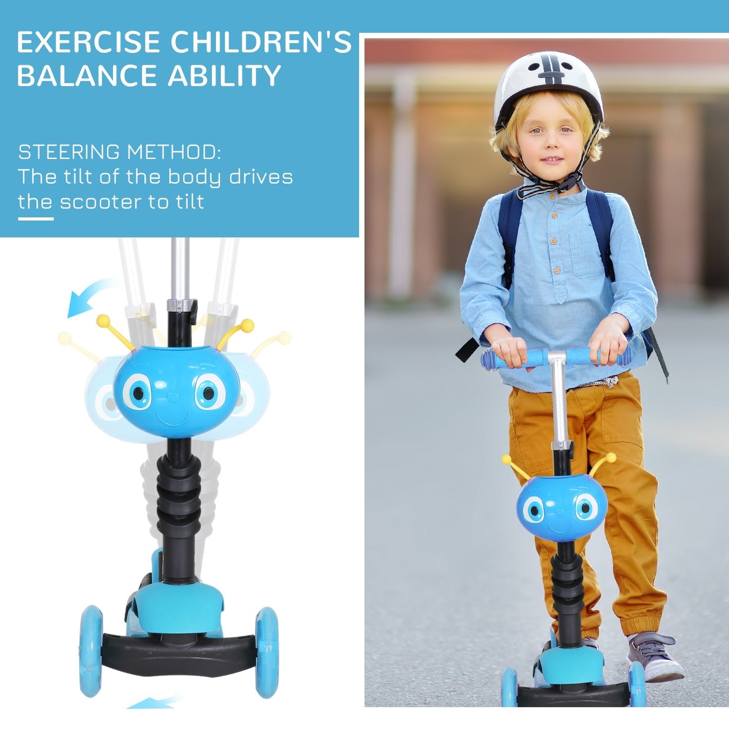 5-in-1 Kids Kick Scooter W/Removable Seat-Blue