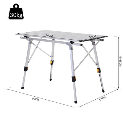 3FT Folding Aluminium Picnic Table Portable Camping Table Roll Up Top with Carrying Bag Silver