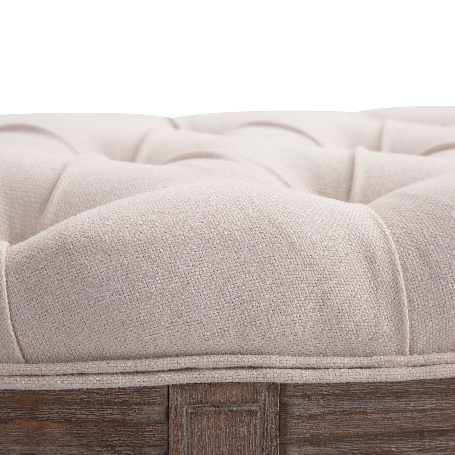 Homcom Rubber Wood Tufted Half-Circle Footstool Cream