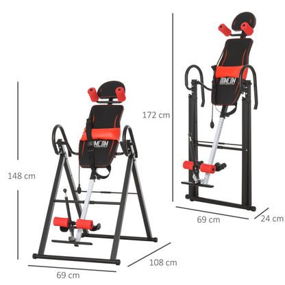 Steel Adjustable Gravity Inversion Table w/ Safety Belt Adjustable Hand Stand Home Back Stretcher Machine Red/Black