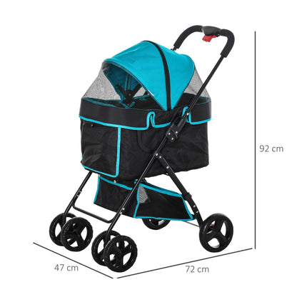 PawHut Pet Stroller Pushchair Foldable Carriage w/ Brake Basket Adjustable Canopy Removable Cloth