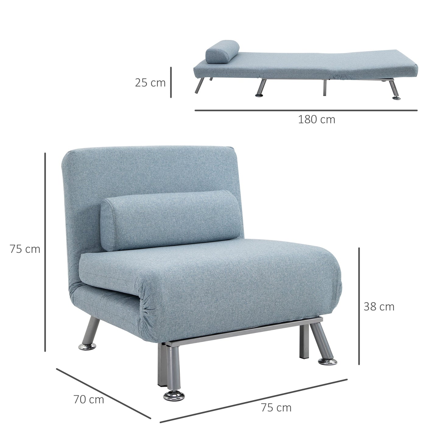 Homcom Adjustable Back Futon Sofa Chair - Blue