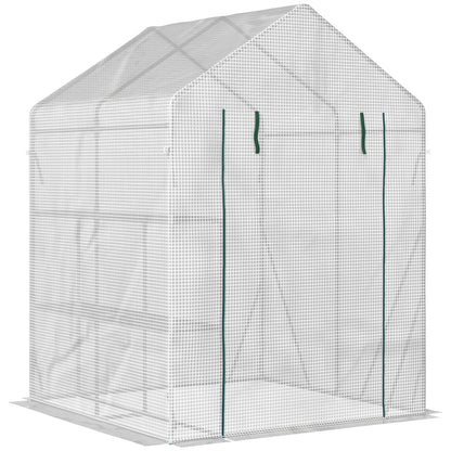 Greenhouse for Outdoor w/ 2 Tier Shelf Roll-Up Zippered Door PE Cover Green