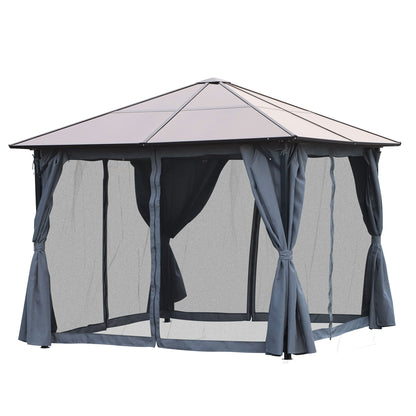 3 x 4m Garden Aluminium Gazebo Hardtop Roof Canopy Marquee Party Tent Patio Outdoor Shelter with Mesh Curtains & Side Walls - Grey