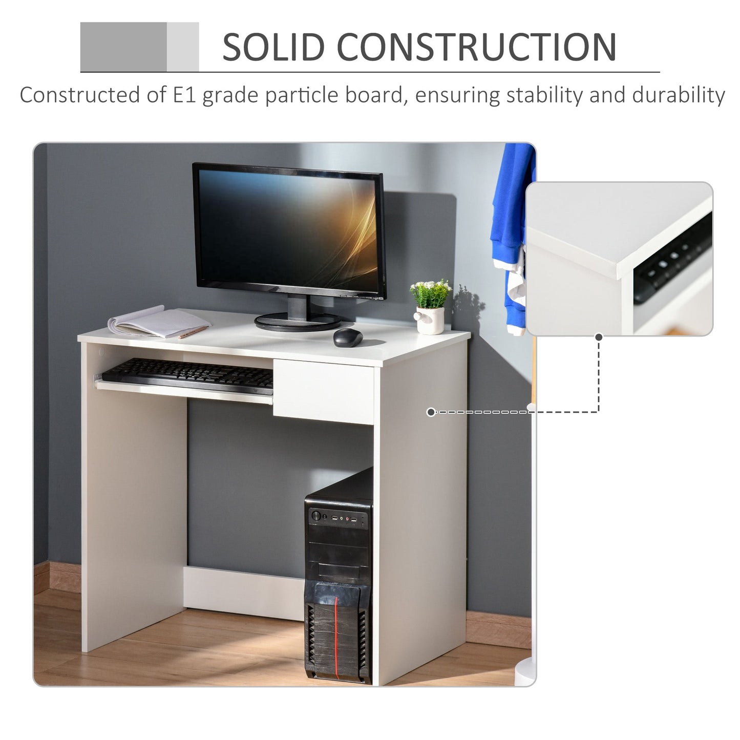 Homcom Compact Computer Table With Keyboard Tray Drawer Study Office Working Writing Desk White