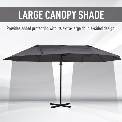 Double Canopy Offset Parasol Umbrella Garden Shade w/ Steel Pole 12 Ribs Grey