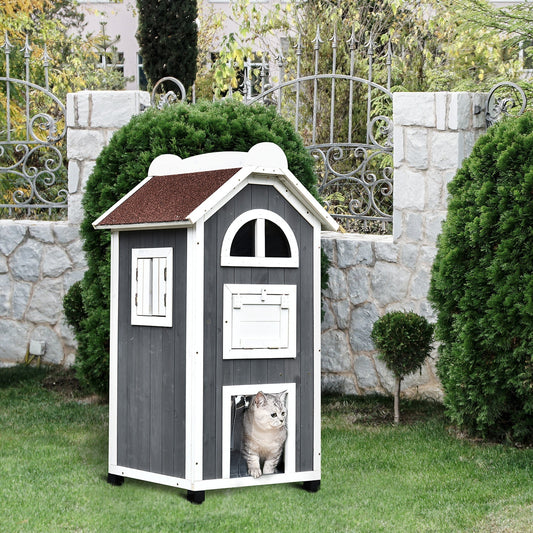 Nordic 109cm Cat House Fir Wood Grey & White by Pawhut