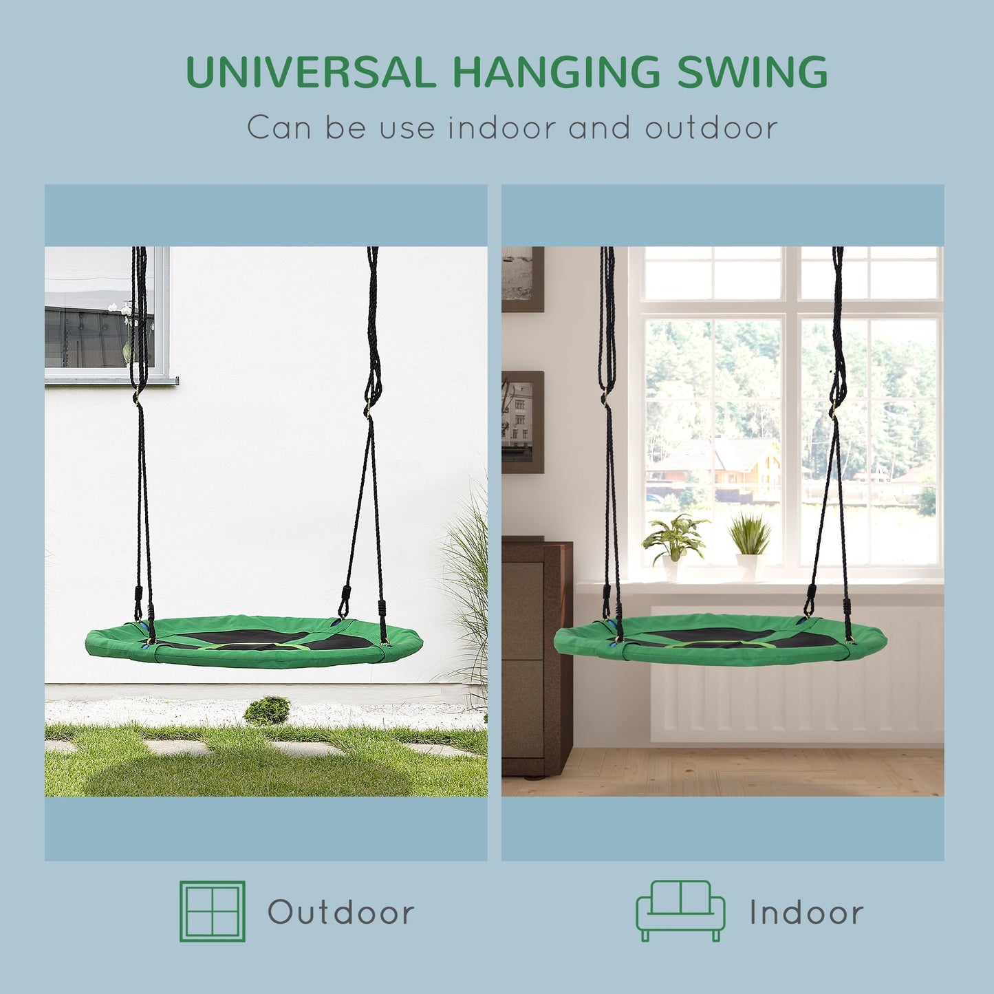 Kids Swing Outdoor Toys For Kids Diameter 100X4.5H cm-Black/Green