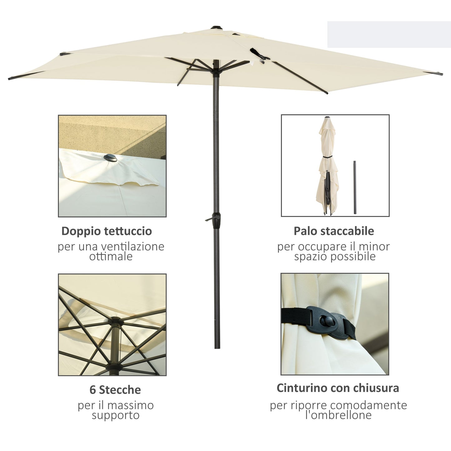 Outsunny 3 X 2M Garden Parasol Umbrella