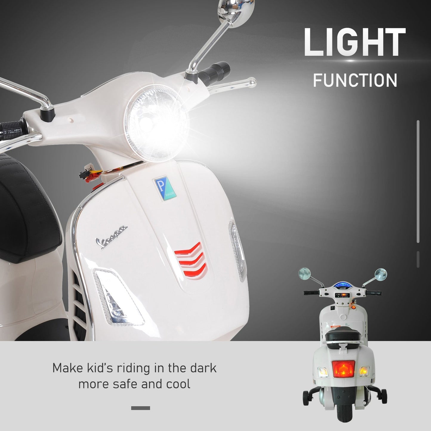 Kids Ride On Vespa Motorcycle W/LED Lights - White