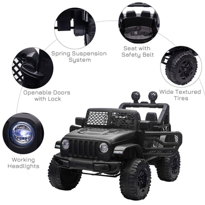 12V Battery-powered 2 Motors Kids Electric Ride On Car Truck Off-road Toy with Parental Remote Control Horn Lights Suspension Wheels for 3-6 Years Old Black