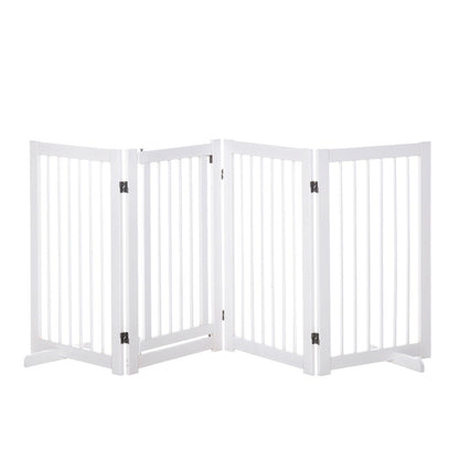 PawHut Wooden Freestanding Pet Gate 4 Panels 91cm Foldable Dog Fence w/ Support Feet